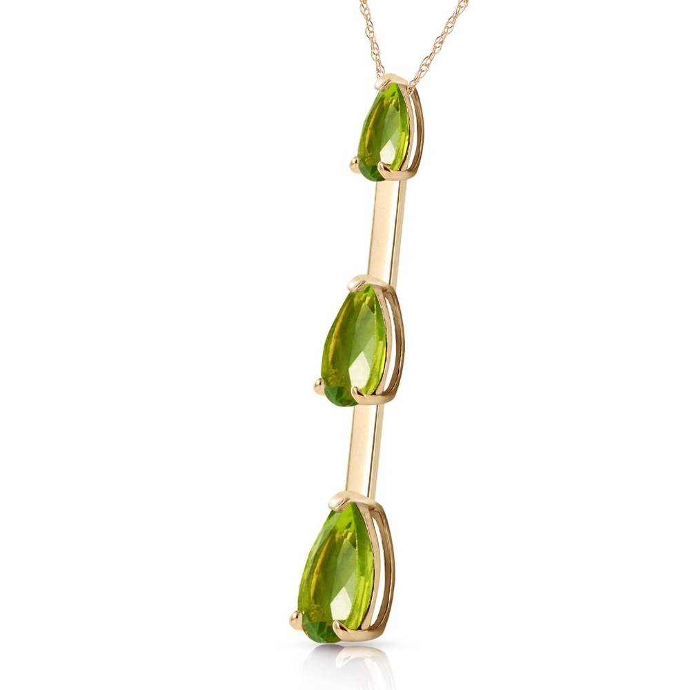 14K. SOLID GOLD NECKLACE WITH NATURAL PERIDOTS - Picture 1 of 7